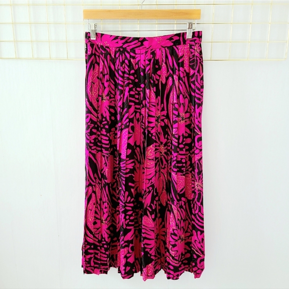 Christian Dior Separates Silk Magenta Pink Black Floral Print Pleats Vintage … - Picture 1 of 10